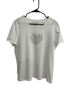 Coral Bay XL White T-Shirt Heart Rhinestone Design Cotton Blend Retro Whimsical